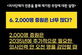 6. 2,000명 증원은 너무 많다?-2,000명 증원은 2035년에 추가적으로 필요한 의사인력 만 오천 명을 감안할 때